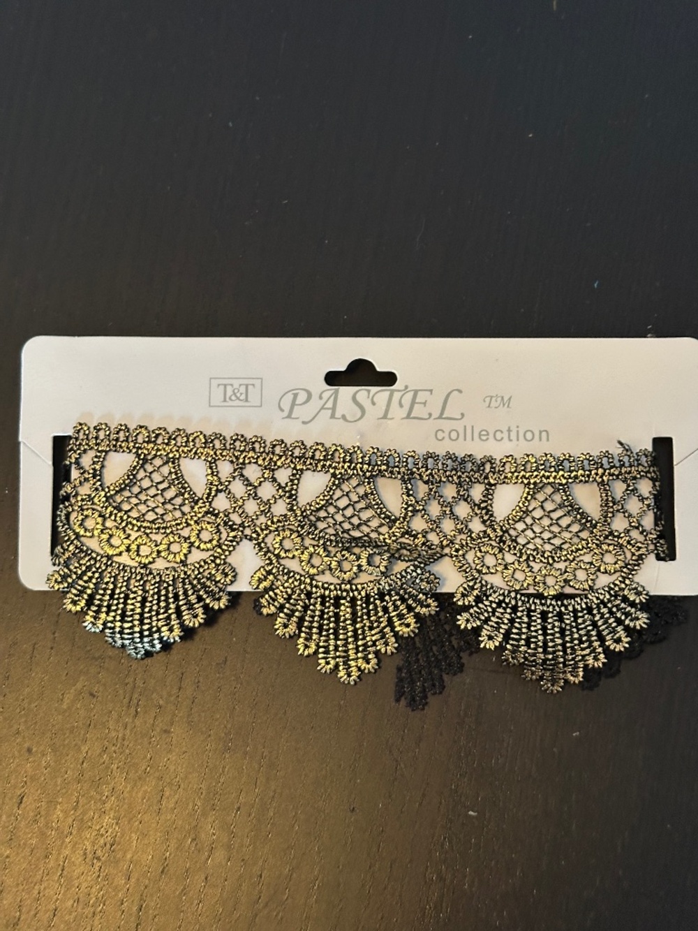 New Black Gold Embroidered Lace Statement Choker Necklace